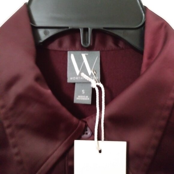 Worthington Satin Burgundy Small Long Sleeve Blouse - Picture 8 of 11